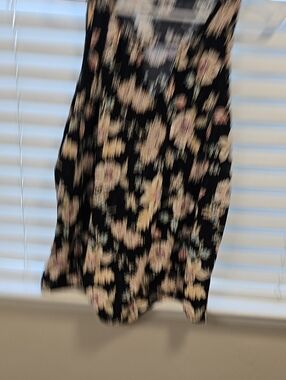 Maurices Black Floral Midi Skirt with Cream and Pink Accents